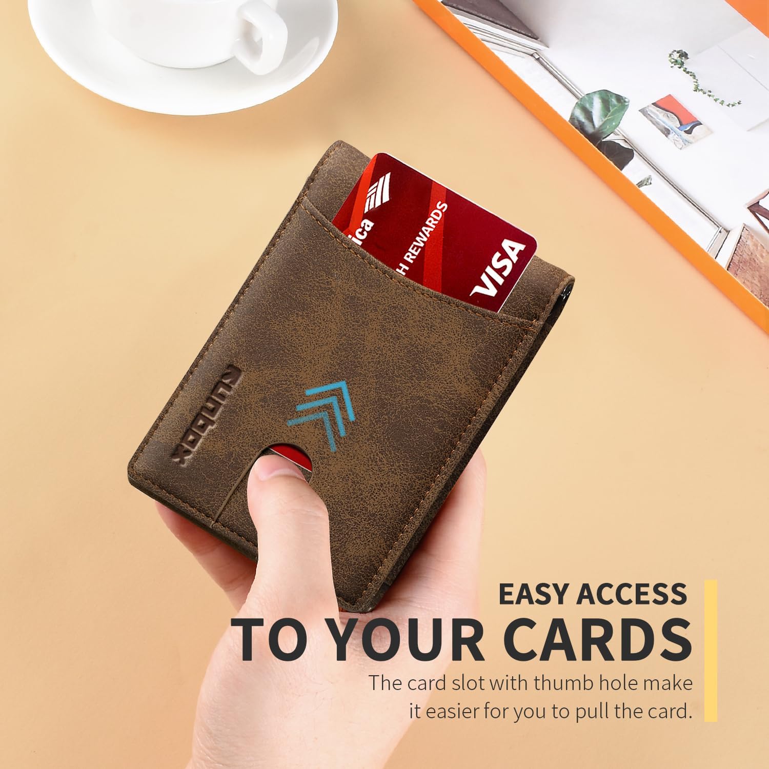 RUNBOX Slim Wallet for Men Genuine Leather RFID Blocking Bifold Minimalist Front Pocket Mens Wallet with Money Clip Thin Gift Box - Image 4