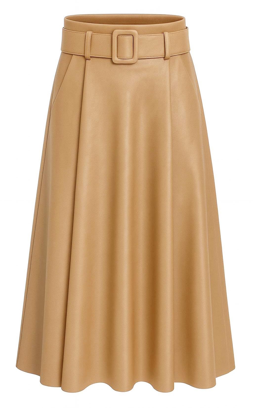 Mississhop Damen Lederimitatrock – A-Linien Rock mit Gürtel, Kunstleder M.401