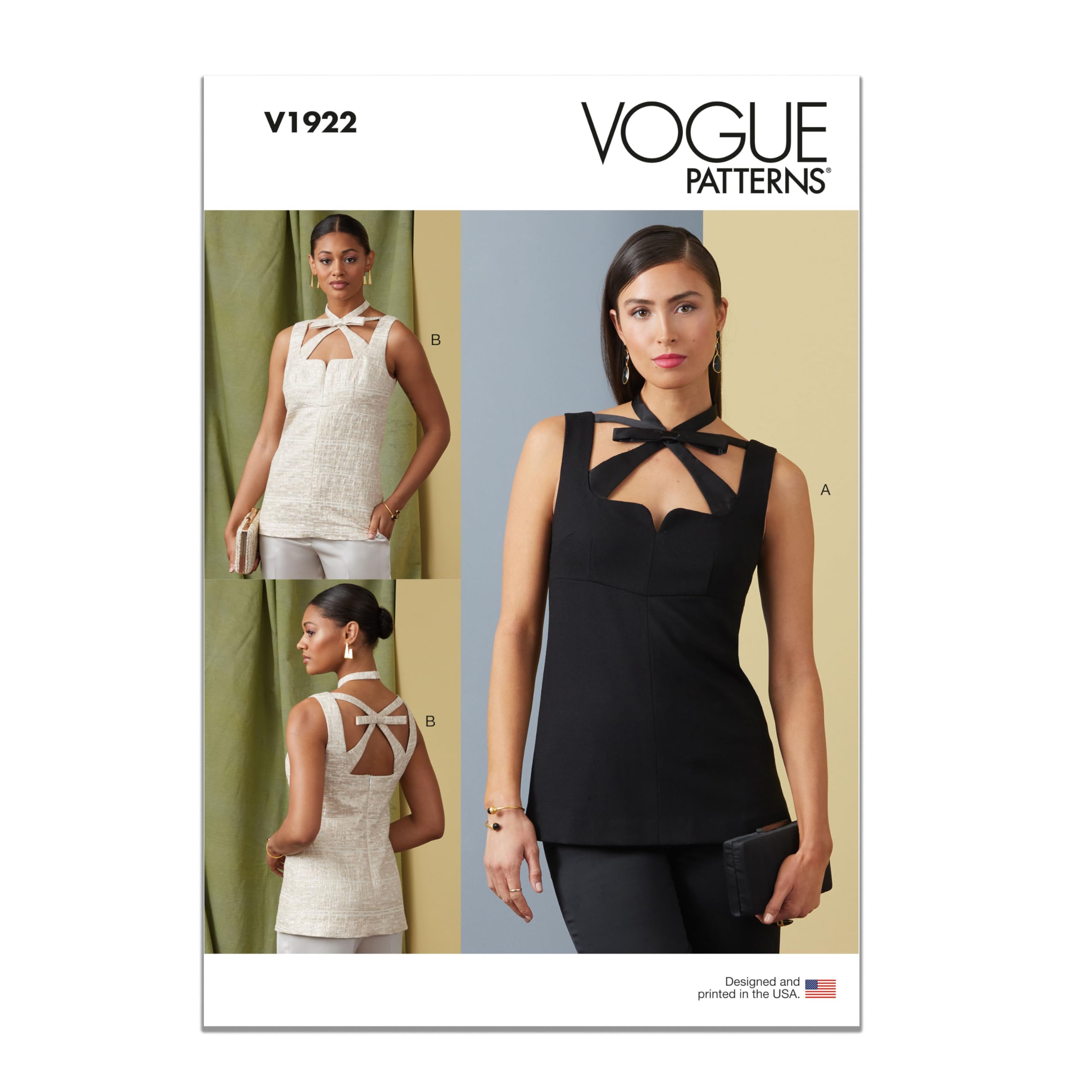 Vogue Schnittmuster-Set für ärmelloses Oberteil, Design Code V1922, Größen 34-36-40-42
