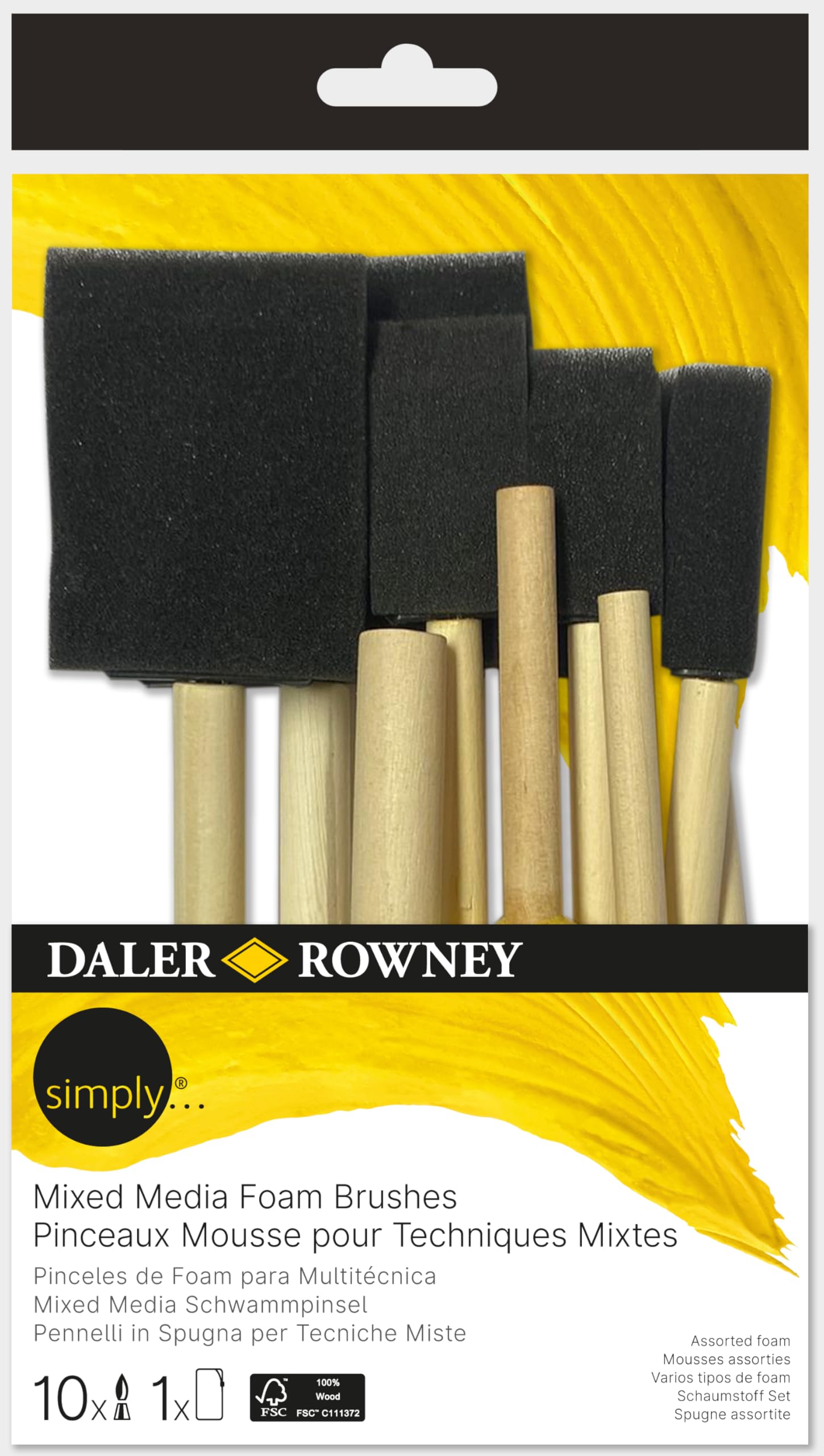 Daler-Rowney Simply Mixed Media Foam Brush Set, 10 Pieces, Acrylic, Mixed Media, Oil Painting, Art Tools, For Entry-Level Artists & Hobbyists