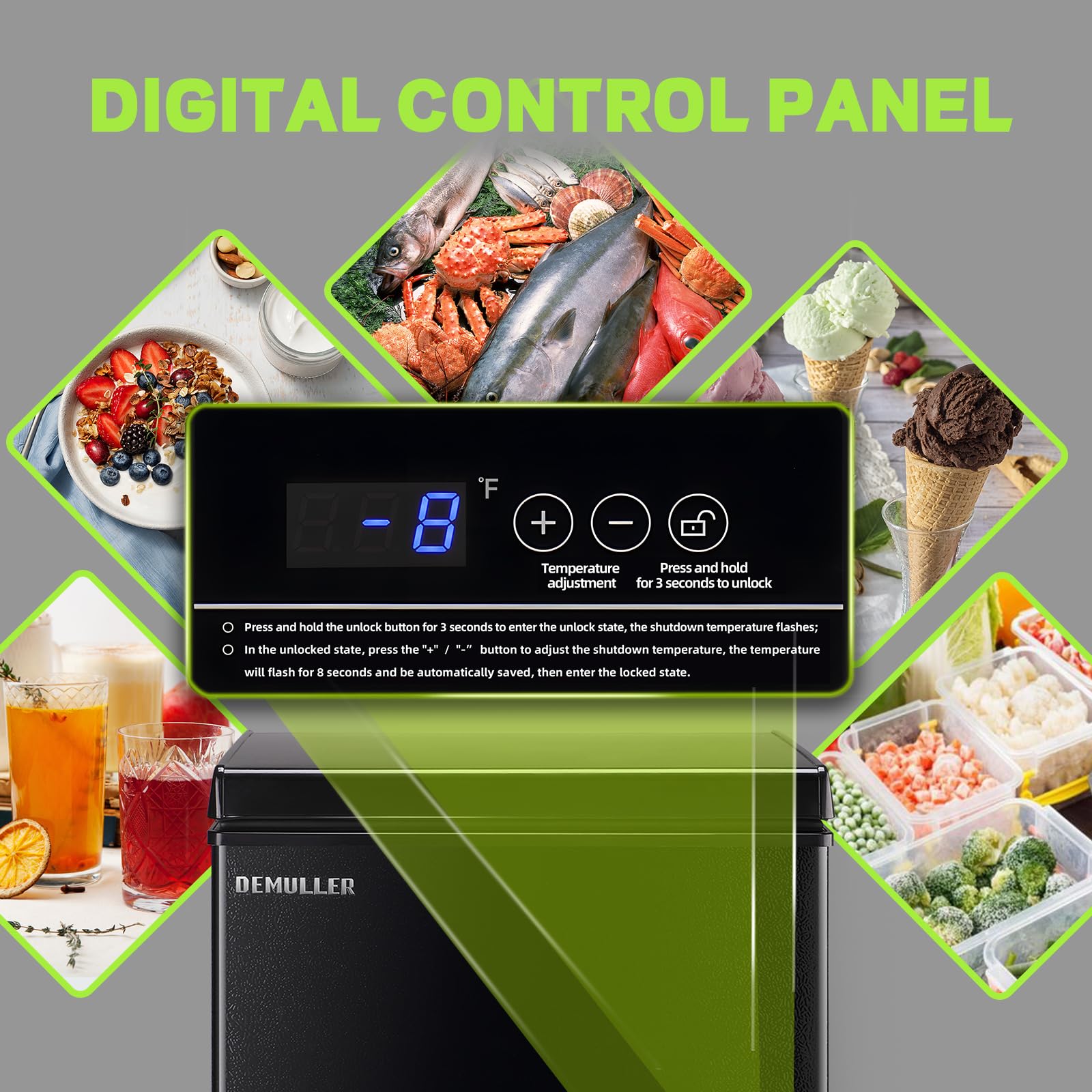 Small Mini Freezer Chest Freezer With 2 Hanging Baskets Electronic Control To 1℉Top Door Open Freezer Energy Saving Quiet Operation Perfect For Dorm, Garage And Rvs, Black on Fridge.com - View 2