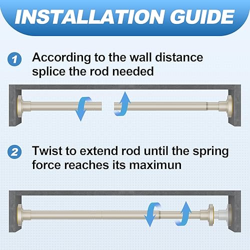 Vista 27 de Barra de cortina de ducha negra de 31 a 92 pulgadas, barra telescópica de acero inoxidable ajustable de 1 pulgada de diámetro, fácil de instalar,
