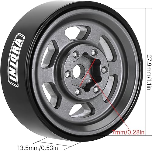 Miniatura 3 de INJORA 1.0 Plus Beadlock - Llantas de aluminio para 124 118 RC Crawler SCX24 TRX4M FCX24 (gris)