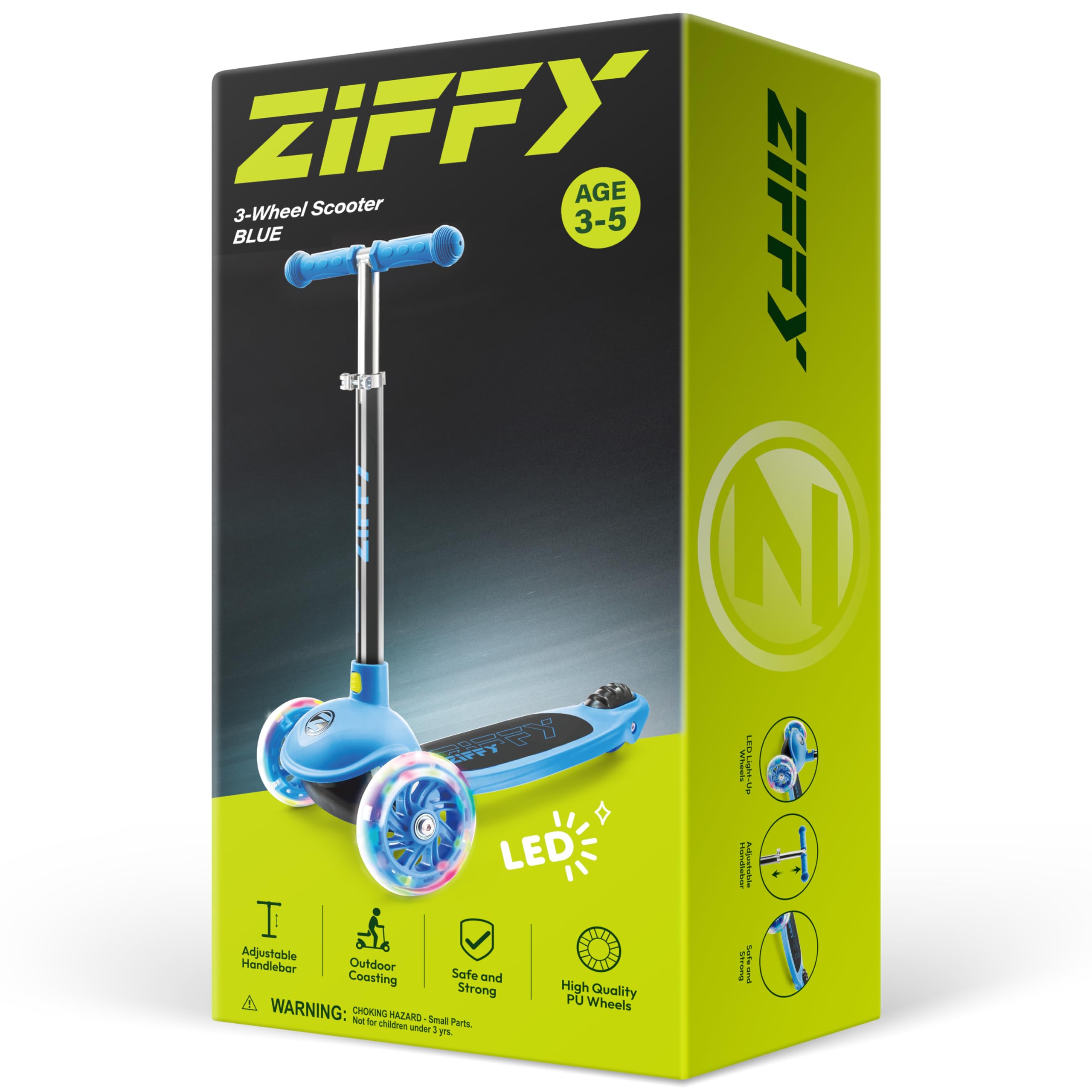 ZIFFY - Hulajnoga dla dzieci w wieku 3-5 lat, 3-kołowa hulajnoga z kółkami LED, regulacja wysokości