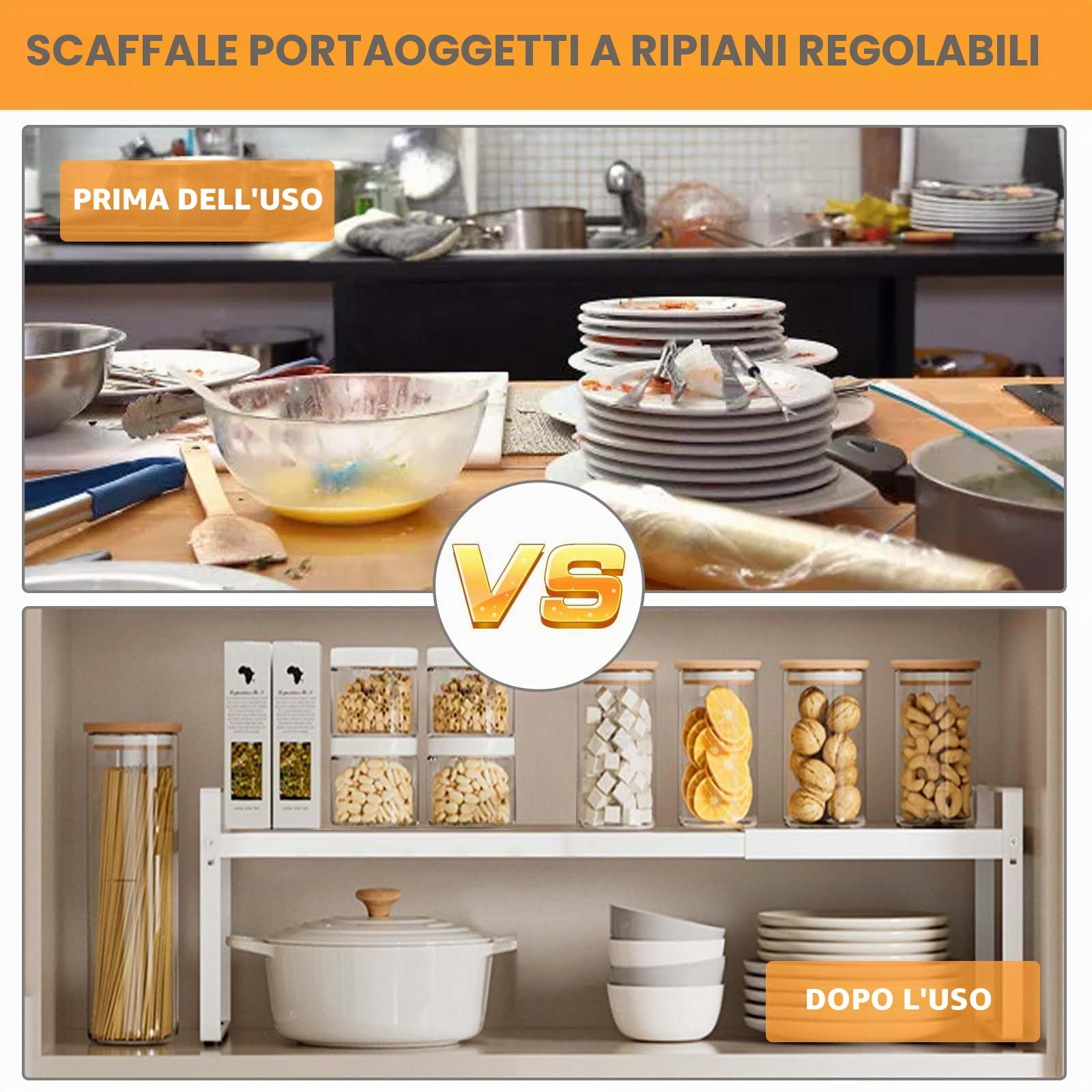 Scaffale allungabile per armadio da cucina, mensola da cucina, mensola per armadio, mensola per spezie estensibile, mensola per dispensa, organizer per armadio regolabile per banconi da cucina, 35 a