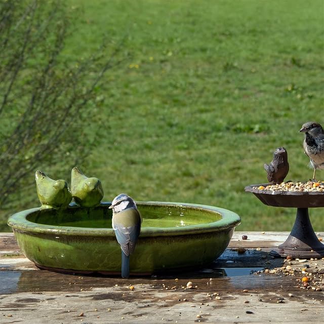 Esschert Design FB489, Green Bird Bath Ceramic Round, 10.9 cm*32.9 cm*30.7 cm
