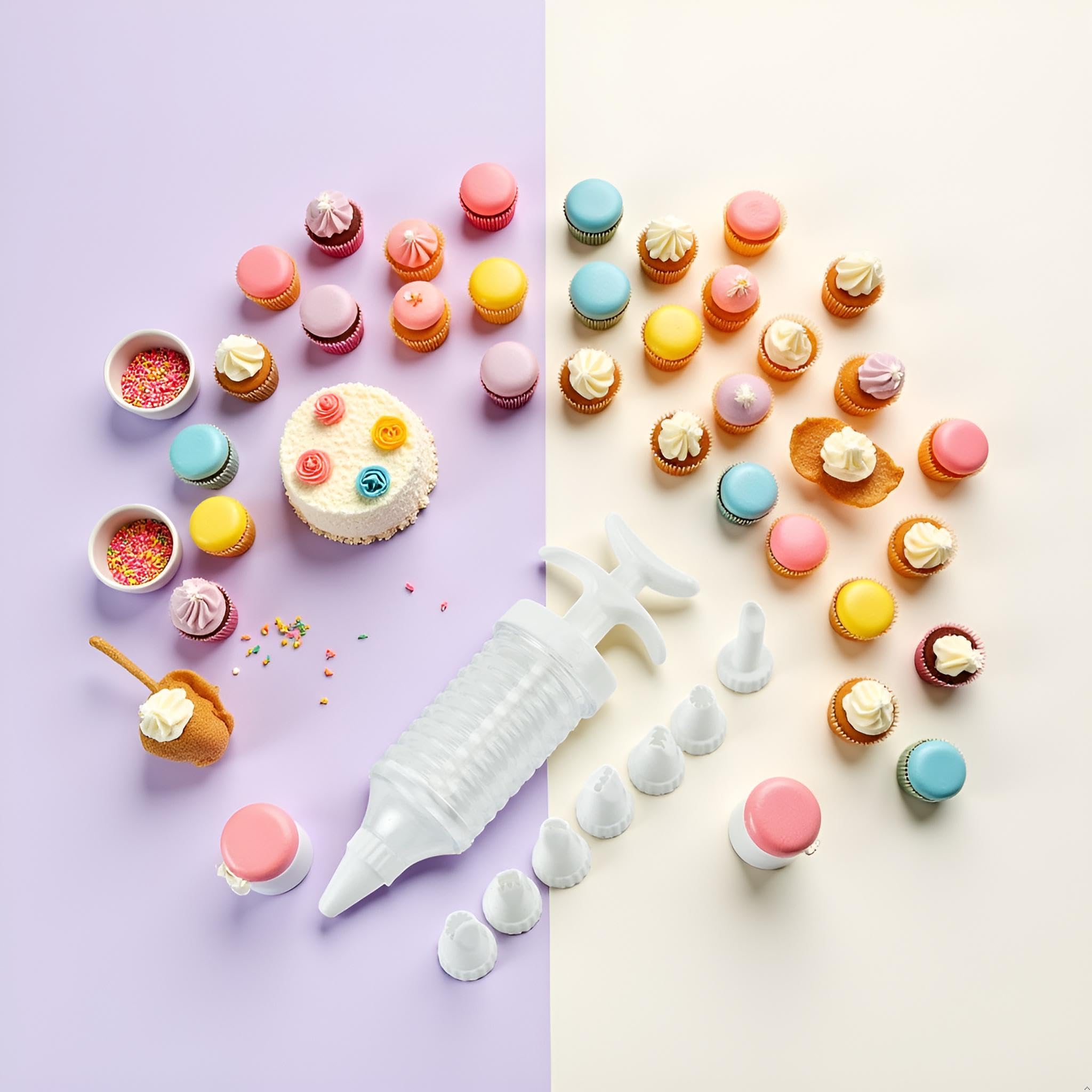 8-Piece Piping Nozzle Set With Syringe - Plastic Icing Tips For Cake Decorating, Baking Tools