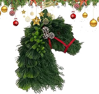 クリスマス リース、馬頭クリスマス リース,クリスマス リースクリスマス ホース ヘッド ドア リース - クリスマス ホース ヘッド ドア リース季節の装飾、クリスマスグリーン、クリスマスパーティー用の屋外クリスマスリース
