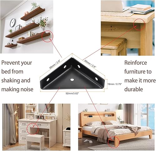 Miniatura 4 de SJ2-WDQ-4P - 4 soportes angulares trapeziformes, soportes de estante resistentes triangulares, soportes de acero laminado en frío, soporte de unión