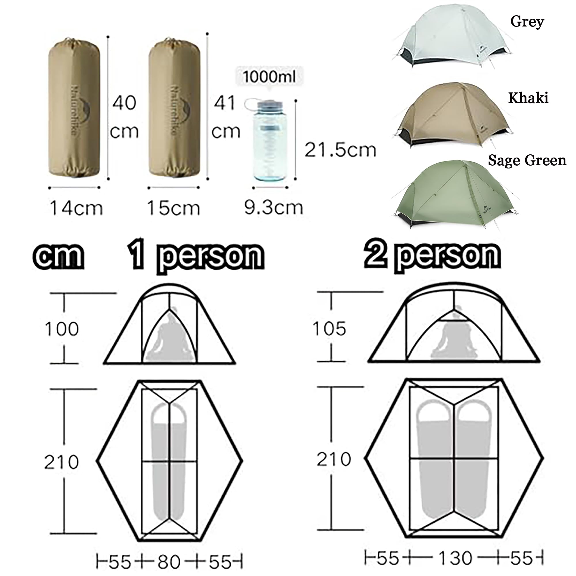 Naturehike Mongar - Tienda de campaña UL [actualización 2025] Tienda de campaña Ultraligera de 1,5 kg, para 1-2 Persona, 4 Modos de Uso, Impermeable