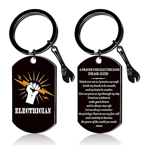 Electrician Gifts for Men Keychain - Black Electrician Prayer Key
