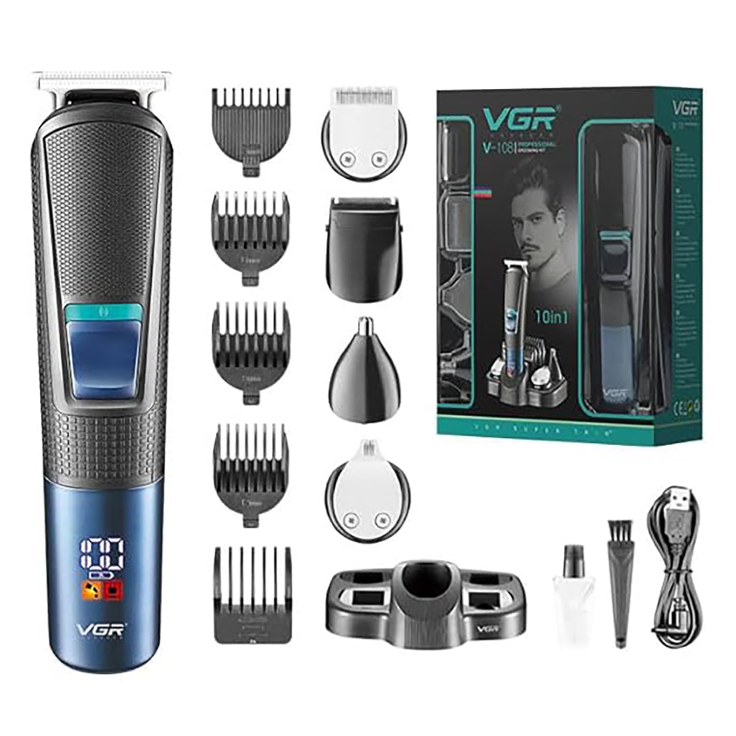 VGR V-108 Professional 10 in 1 Grooming Kit with LED Display, All in one Trimmer for Men,Suitable for Face, head, Nose,Ear & Body Grooming, 120 min Runtime (Black, Blue) 1 Year Warranty (B0CLB2JWN3) Amazon Price History, Amazon Price Tracker