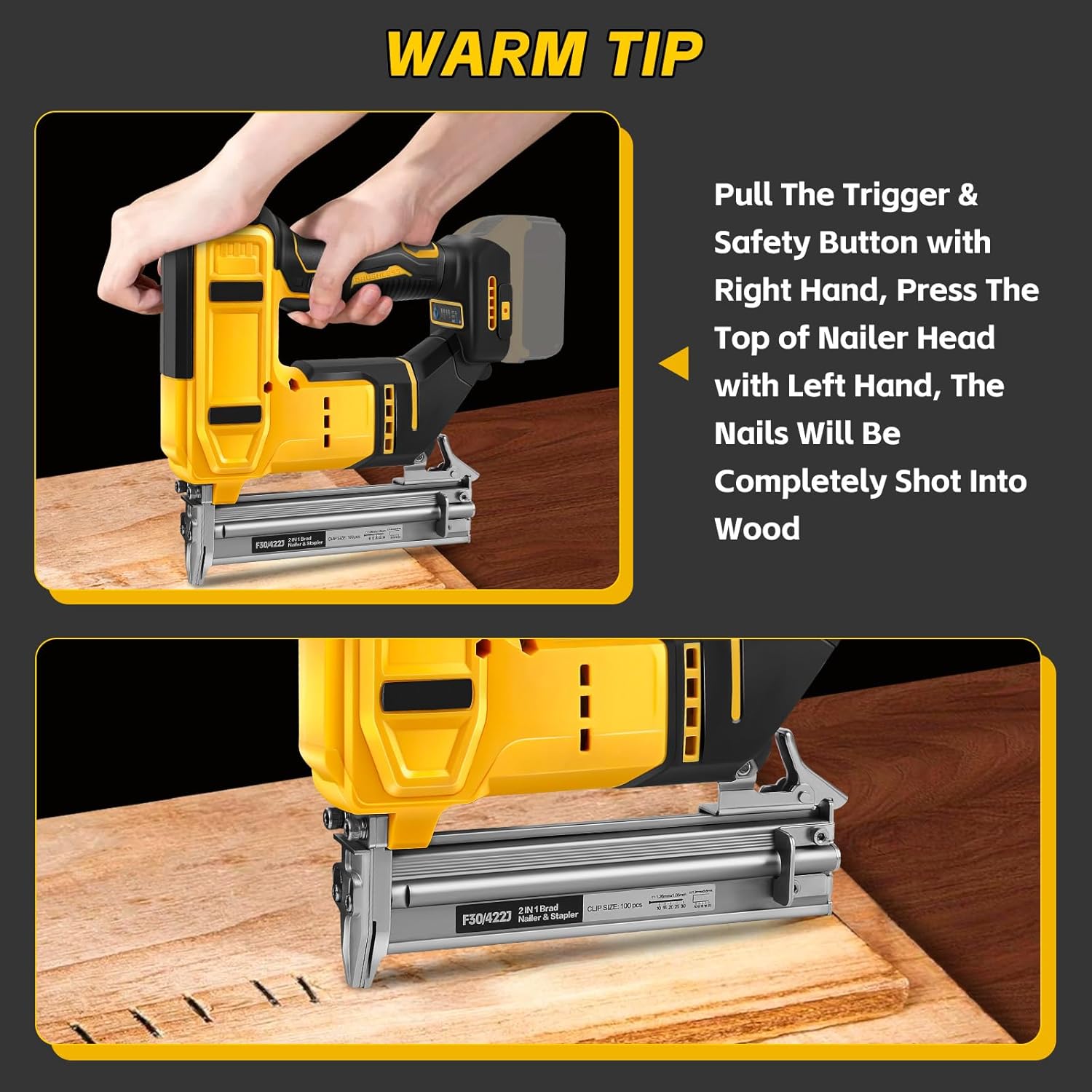 18GA Cordless Brad Nailer Compatible with Dewalt 20V Battery, 2 in 1 Brushless Nail Gun/Staple Gun with 500 Nails and 500 Staples Battery Powered for Home Improvement DIY Woodworking (No Battery)