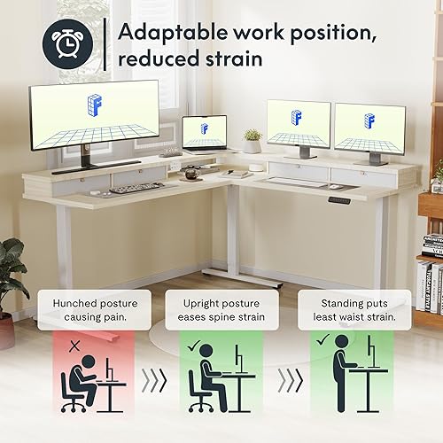 Miniatura 50 de FLEXISPOT Escritorio de esquina profesional con motor dual en forma de L, escritorio eléctrico de pie, escritorio de pie con altura ajustable, mesa