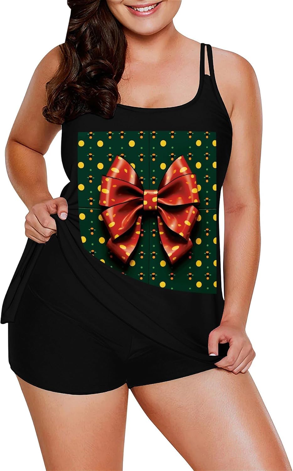 Wrapping Paper with Bow Tankini Swimsuits for Women Tummy Control Two Piece Bathing Suits Swim Tops with Boy Shorts