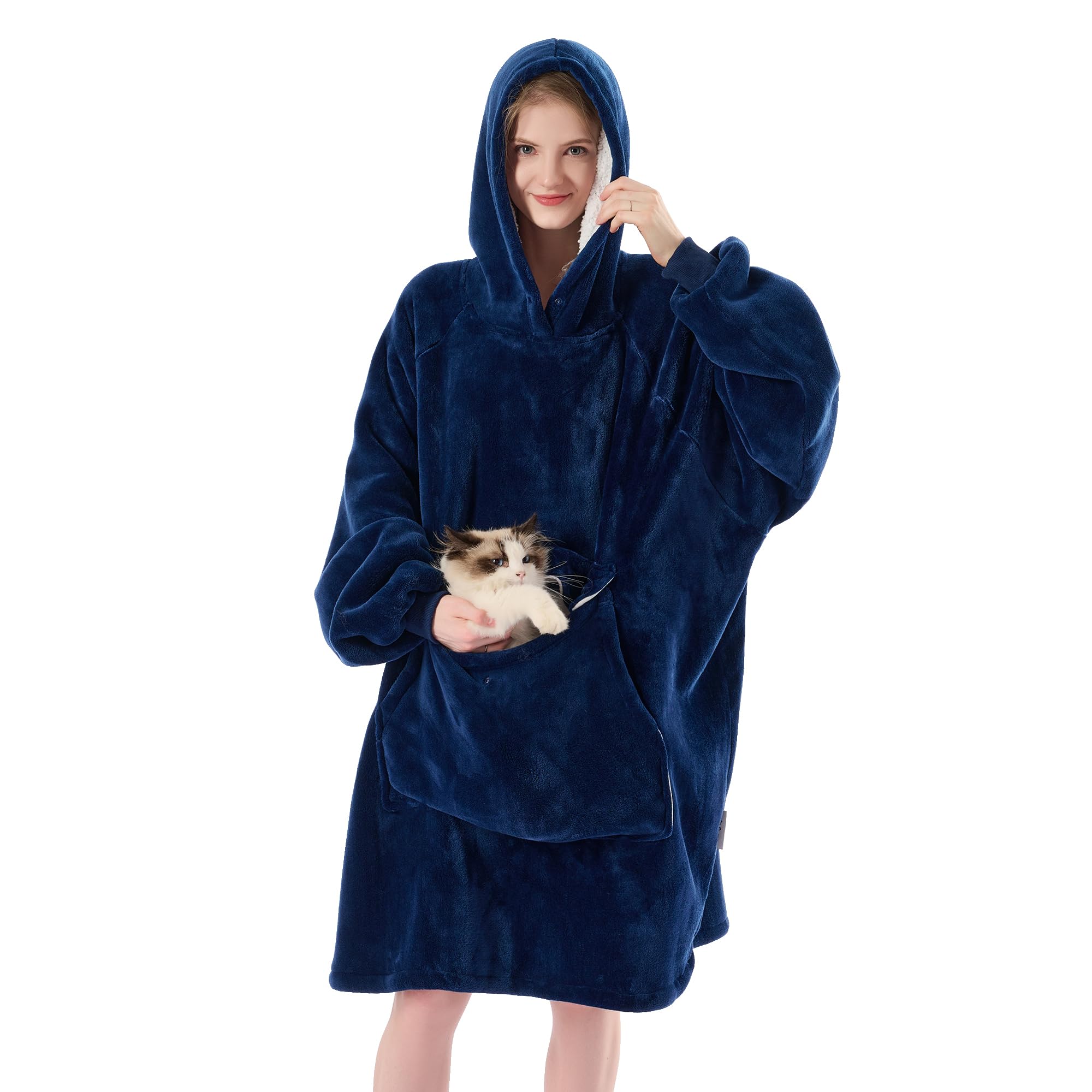 Krifey Wearable Blanket Hoodie, Oversized Sherpa Hooded as Birthday Gifts for Mom Women Girlfriend Men, Cozy Sweatshirt with Giant Pocket