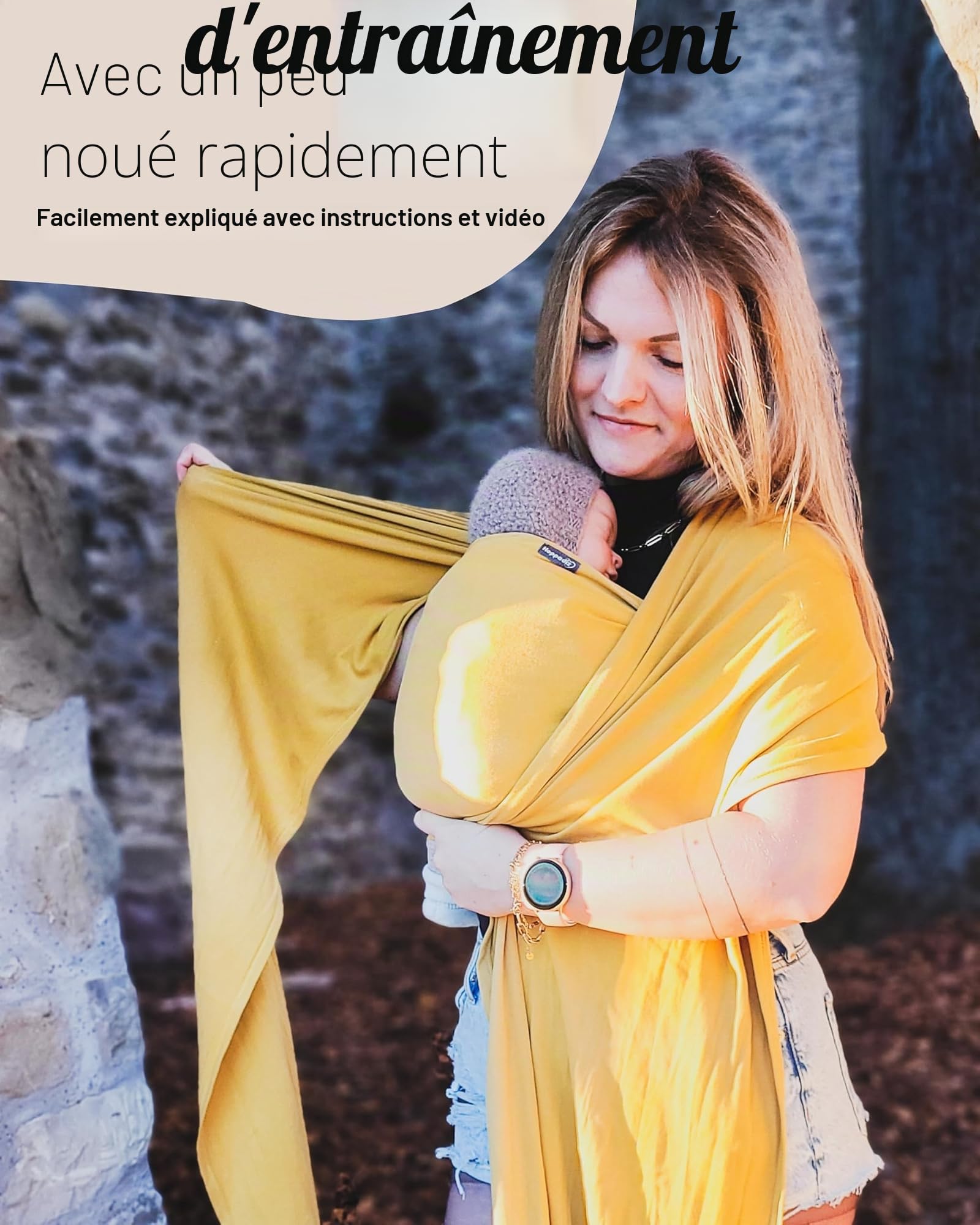 Hoppediz Écharpe de portage extensible, pour les nouveau-nés et les prématurés, 100% coton bio, sauge 4.6 m