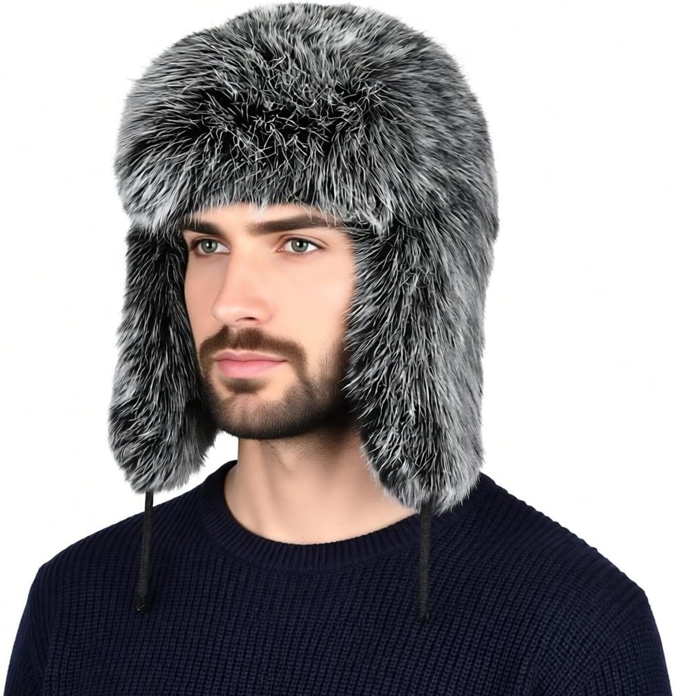 Ibluelover Women Men Faux Fur Trapper Hat Warm Russian Ushanka Trooper Hat Fuzzy Winter Earflap Cap Skiing Hunting Eskimo Cap