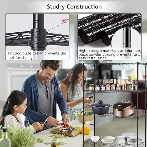 Miniatura 3 de Estantería de alambre de 4 estantes para garaje, resistente, altura ajustable, organizador de estantes de alambre con certificación NSF, comercial,