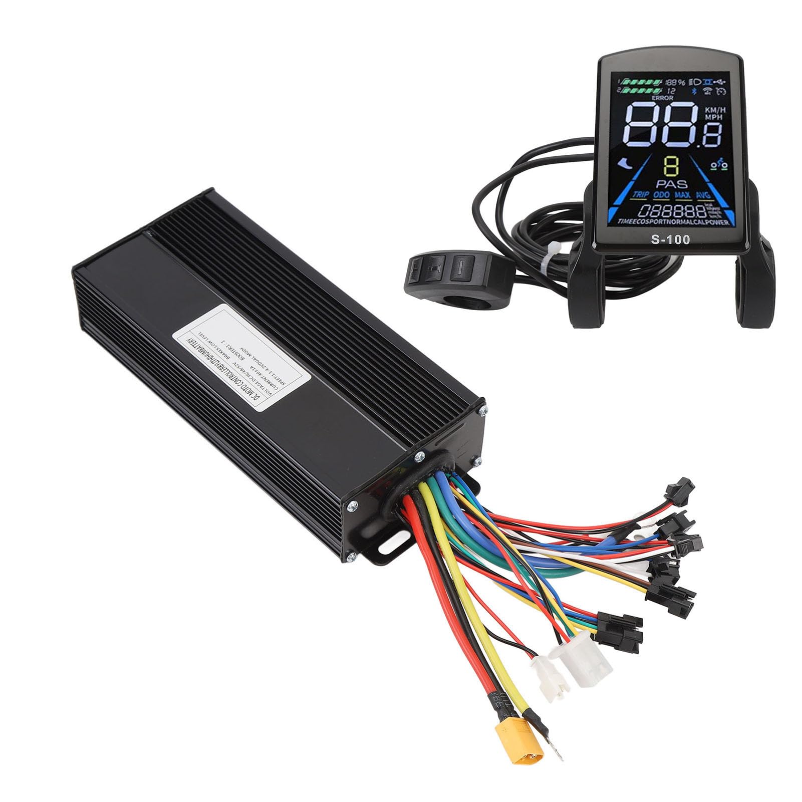 Kit de conversion pour vélo électrique, contrôleur de moteur à onde sinusoïdale 40 A à 3 modes, avec panneau d’affichage couleur S-100, poignée d’accélérateur 20X et capteur