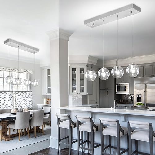 Miniatura 57 de Lámpara Colgante de Globo de Vidrio de 6 Luces Moderna Candelabro de Globo de Vidrio Gris Humo Grandes Candelabros para Techos Altos Entrada Luz