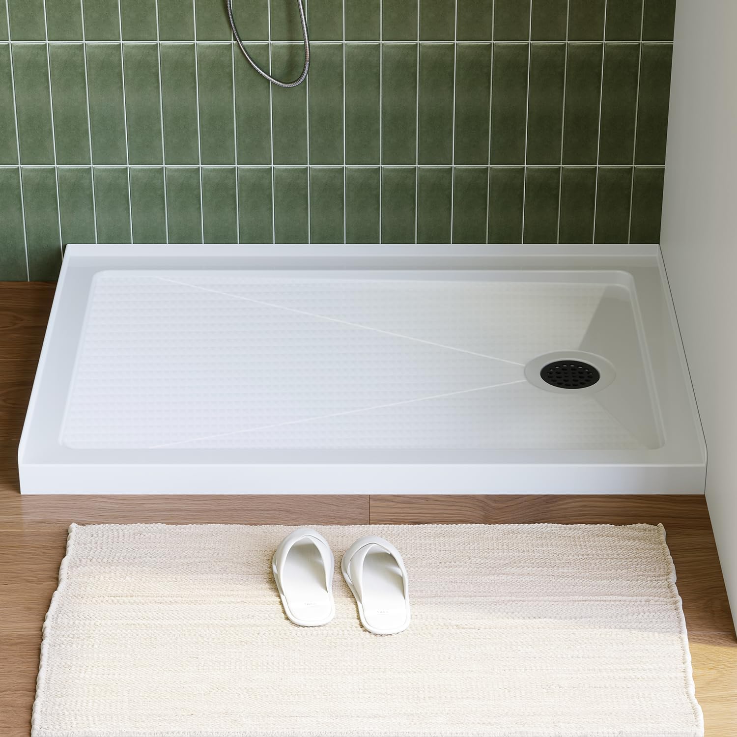 HOROW Shower Base 48" x 32", Right Drain Single Threshold Shower Base in White with Efficient Drainage, Non-Slip, Stainless Steel Cover, Small Rectangle Acrylic Shower Pan for Bathroom