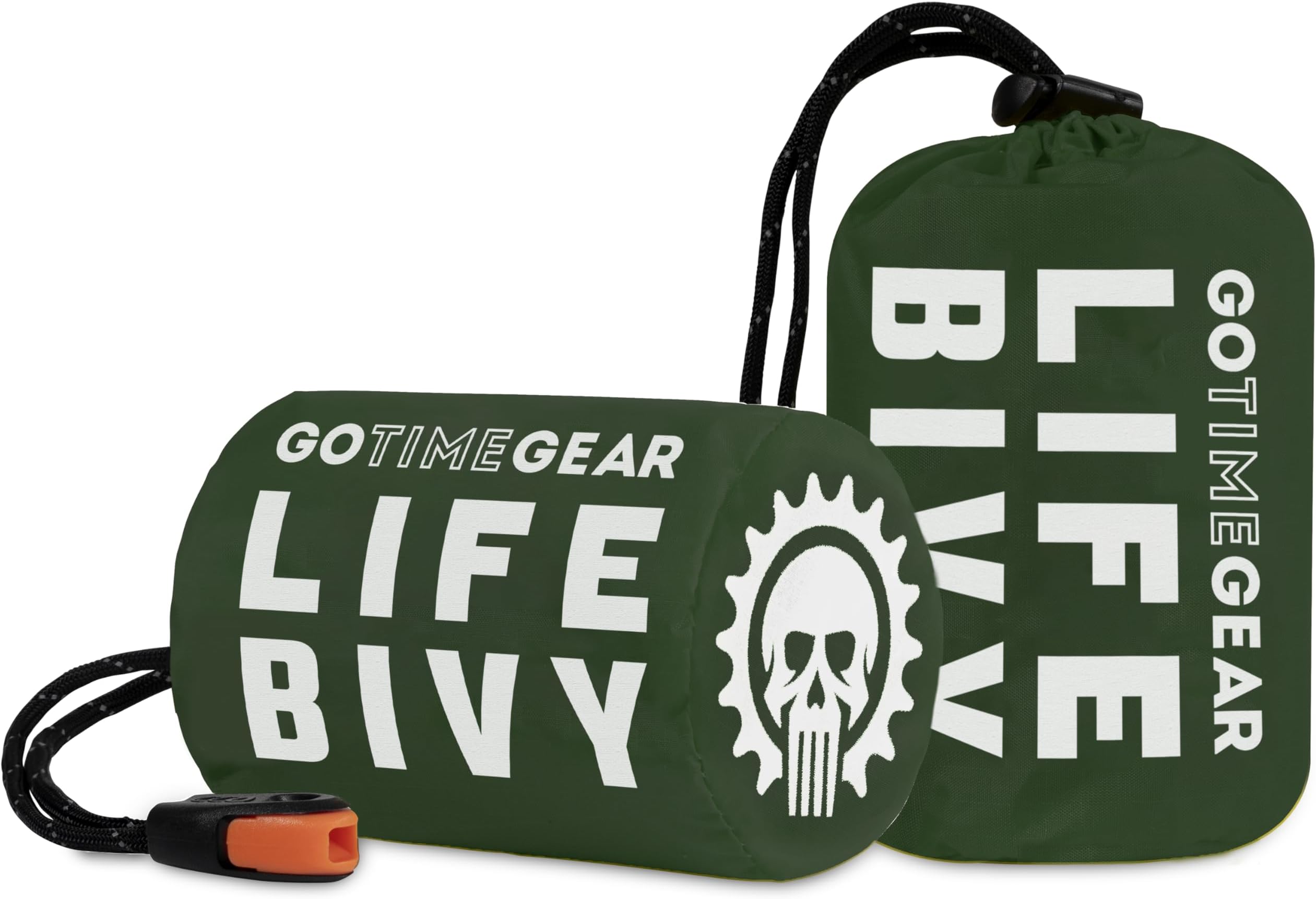 Go Time Gear Life Bivy Notfall-Schlafsack, Thermo-Bivvy Verwendung als Notfall-Bivy-Rucksack, berlebens-Schlafsack, Mylar-Notfalldecke Inklusive Stoffsack mit Survival-Pfeife + Paracord-Schnur.