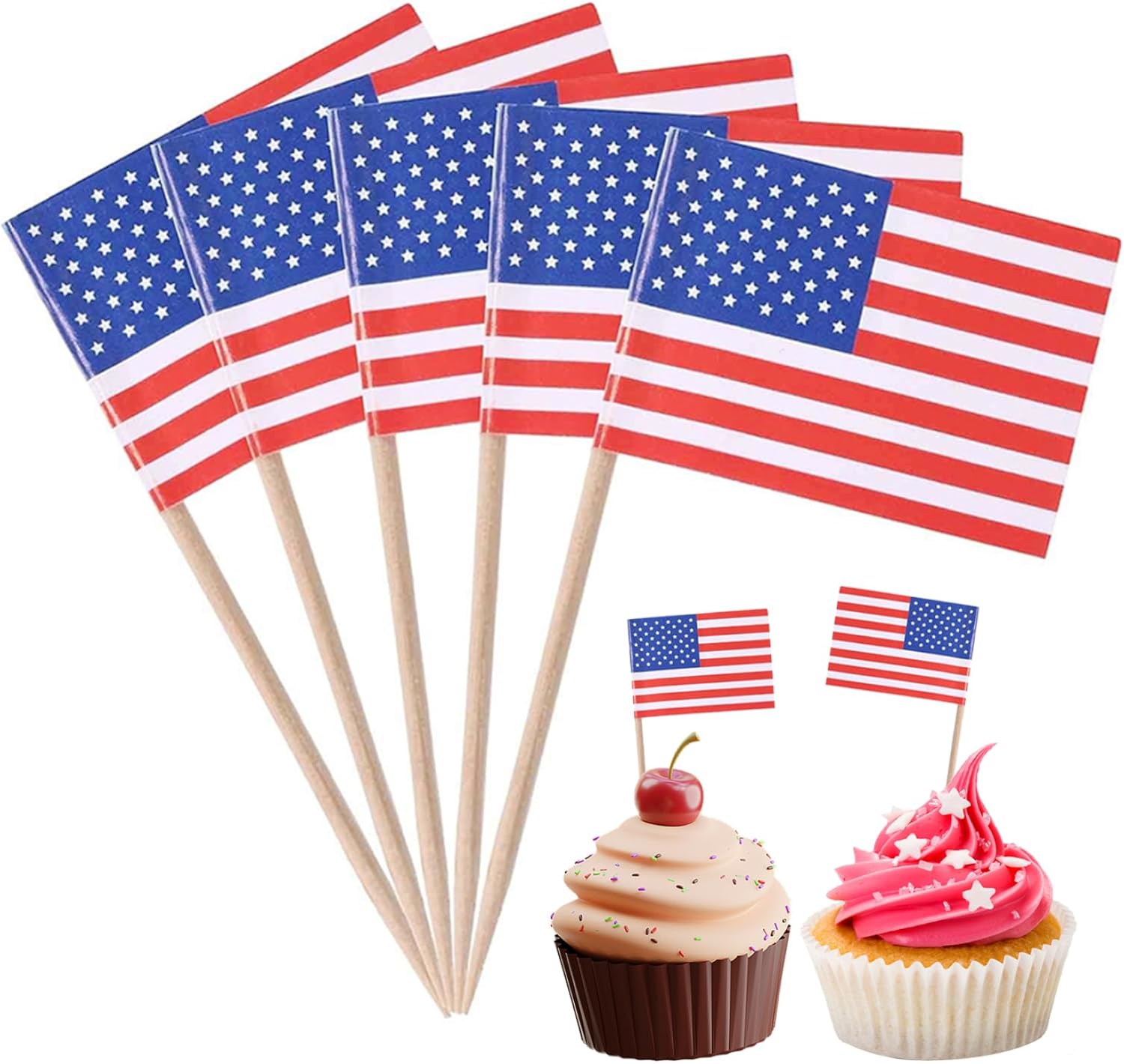 America Toothpick,100Pcs Flags Cake Toppers,USA American Cocktail Stick