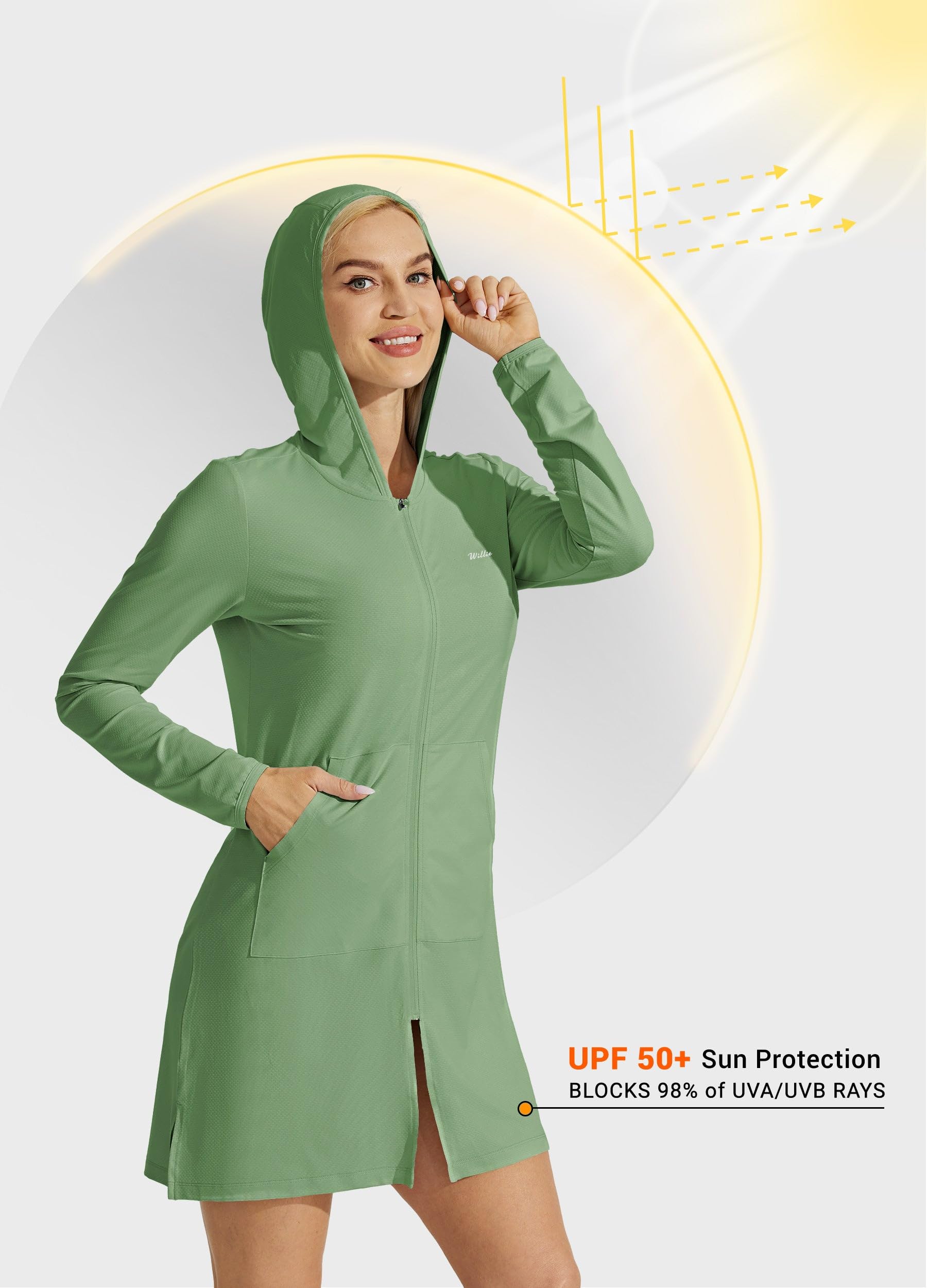 Willit Protezione solare UPF 50+ da donna, costume da bagno lungo con cappuccio SPF