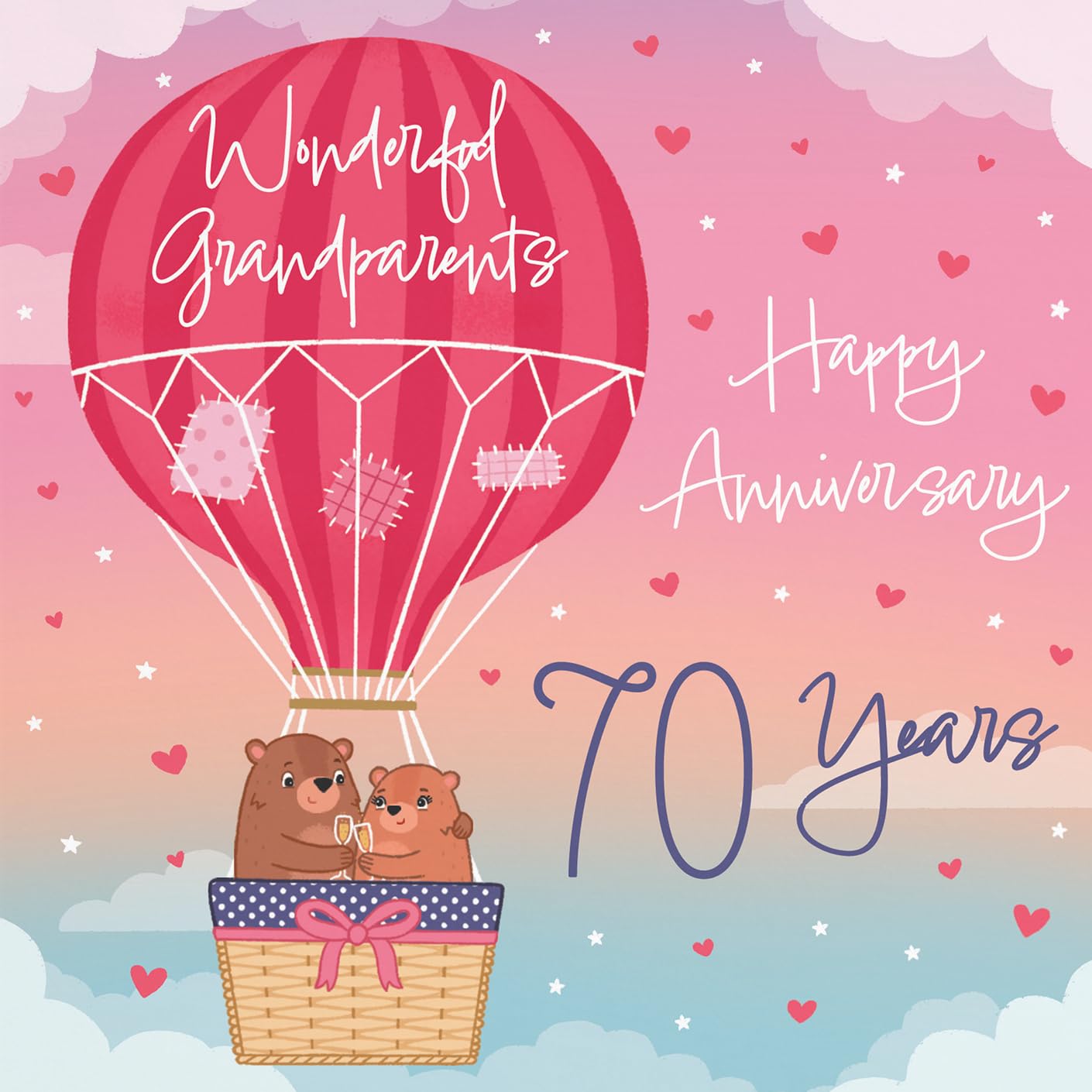 Hunts England, 70th Grandparents Hot Air Balloon Anniversary Card, Cute Bears Collection - Image 2