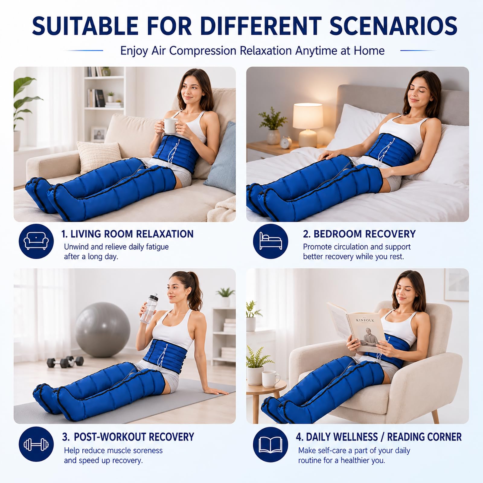 Massaggio Linfodrenante, Pressoterapia Linfodrenaggio | con 6 Camere, Pression Réglable(0-240 Mmhg), con Funzione di Cronometraggio, Gambe E Addome per Casa, Può Alleviare Il Dolore