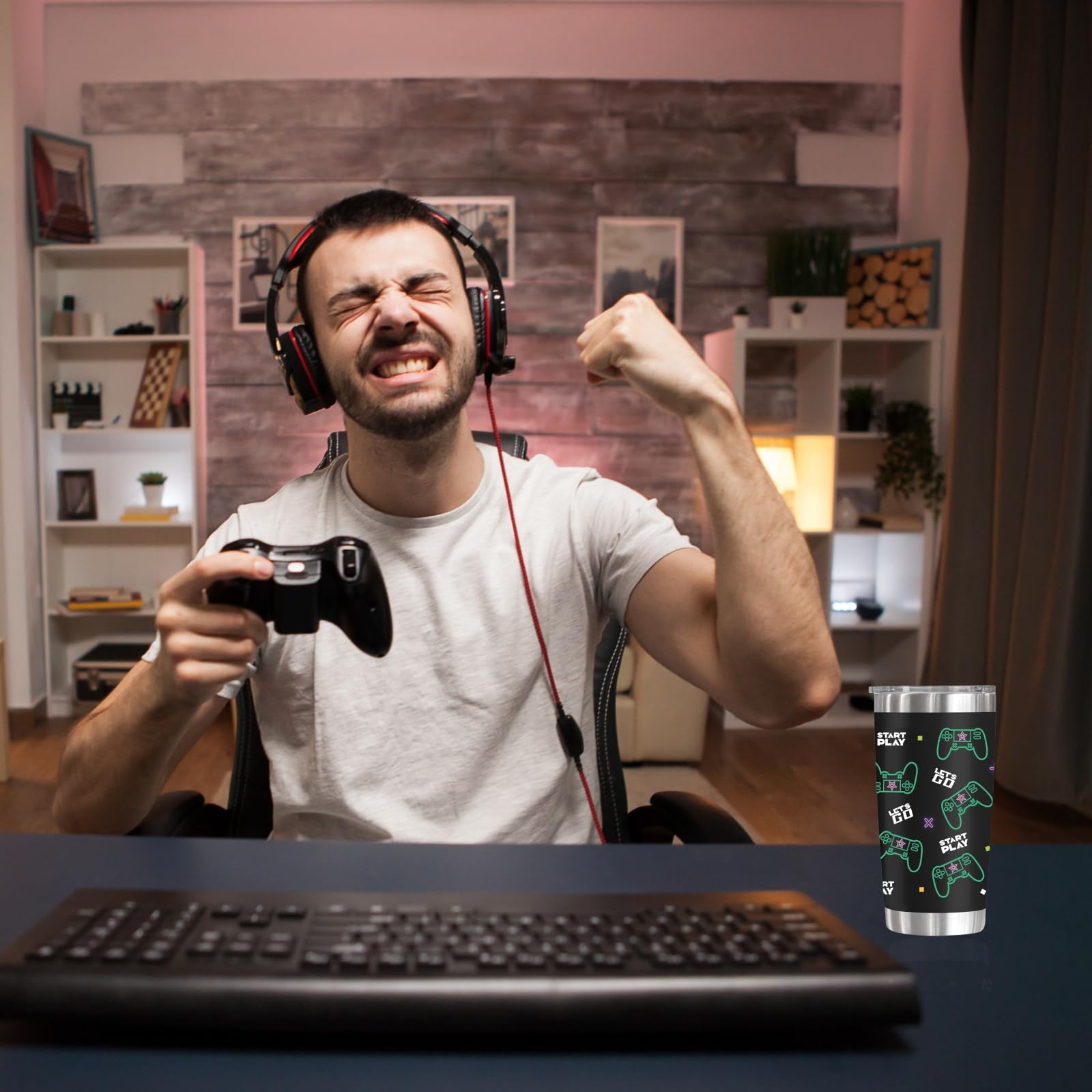 Taza para jugadores, regalo para adolescentes y niños, adolescentes, hombres, hijo, papá, novio, marido, padre, Pascua, cumpleaños, Navidad, controlador de videojuegos, taza de acero