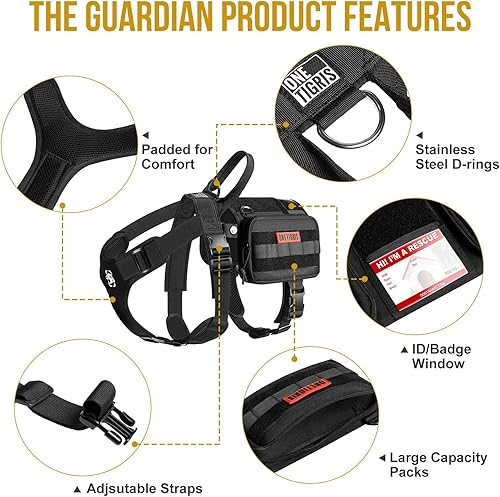 Miniatura 4 de OneTigris Arnés de chaleco para perro de servicio, arnés de mochila con bolsas, bolsa de sillín para perros pequeños, medianos y grandes (negro,