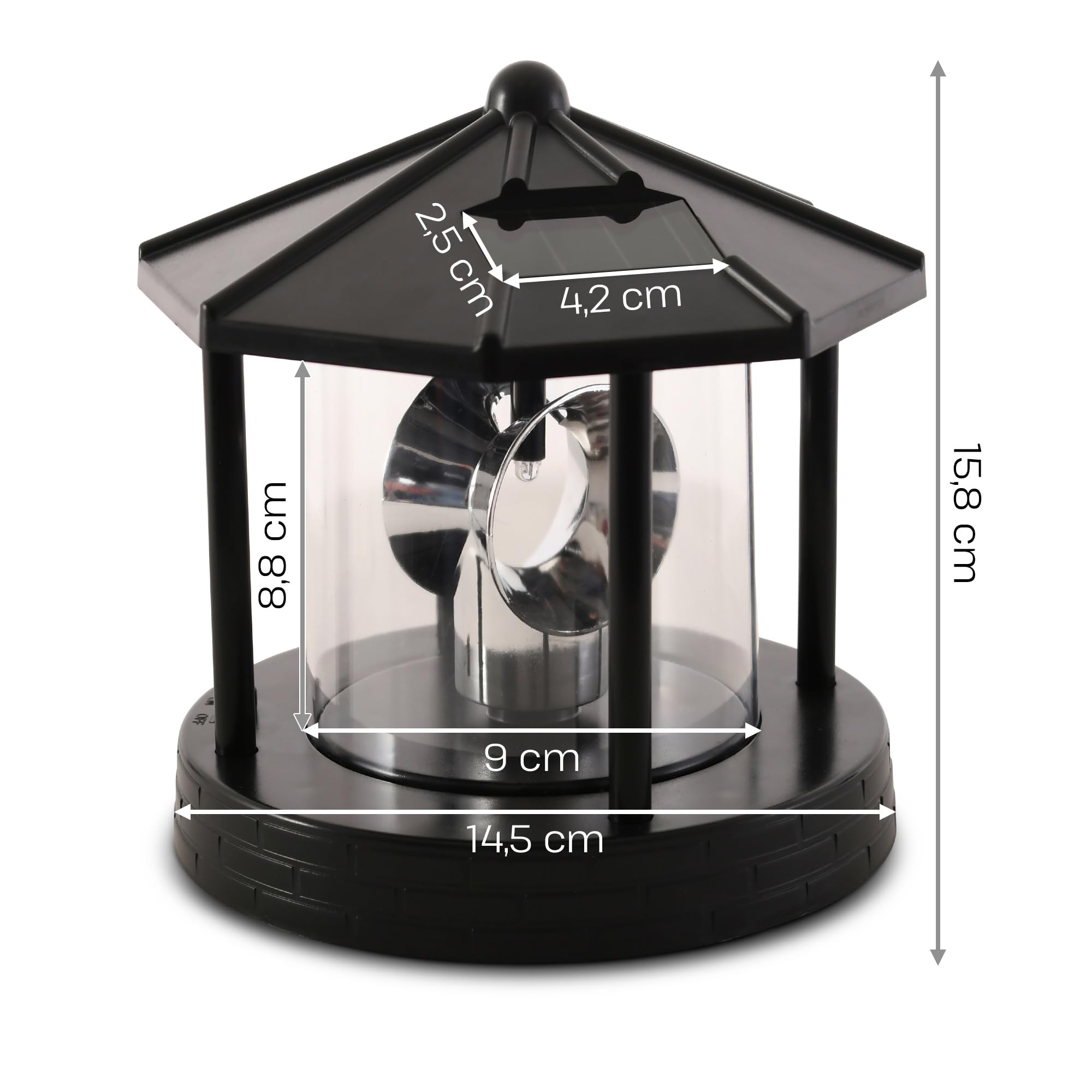 Raburg Solar LED Leuchteinheit für Leuchtturm Roter Sand XL 108 cm, rotierendes Licht mit Spiegel, Dämmerungssensor, austauschbarer Akku, Ersatz-Leuchte | Ø 13,5 cm