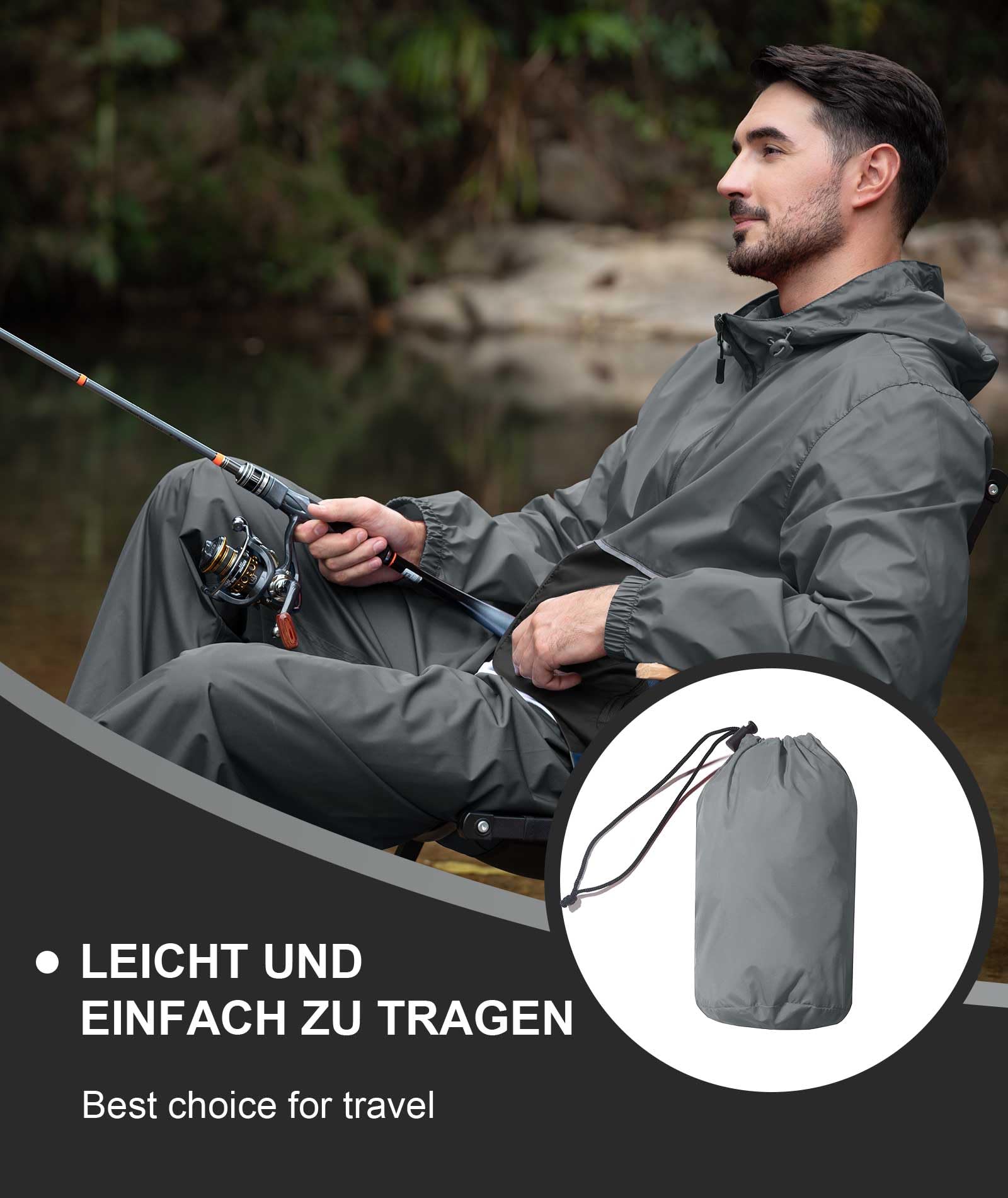 ZITY Regenjacke Herren Wasserdicht Atmungsaktiv Windbreaker mit Kapuze Fahrrad Regenmantel Ultraleicht Faltbar Rain Fahrradjacke Man Dünn Sport Angeln Outdoor