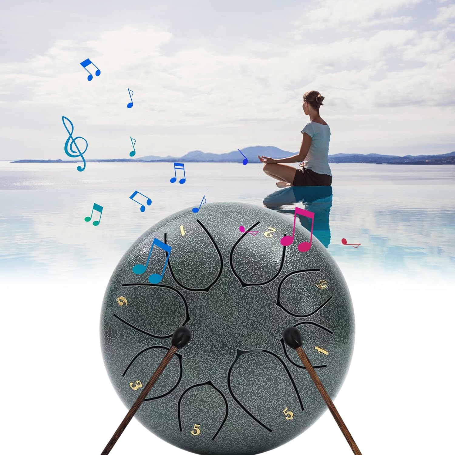 レインチャイムドラム、屋外庭用レインドラム、8 Note 6インチドラム 雨屋外用、スチールタンドラム レインチャイム、庭用防水ミュ