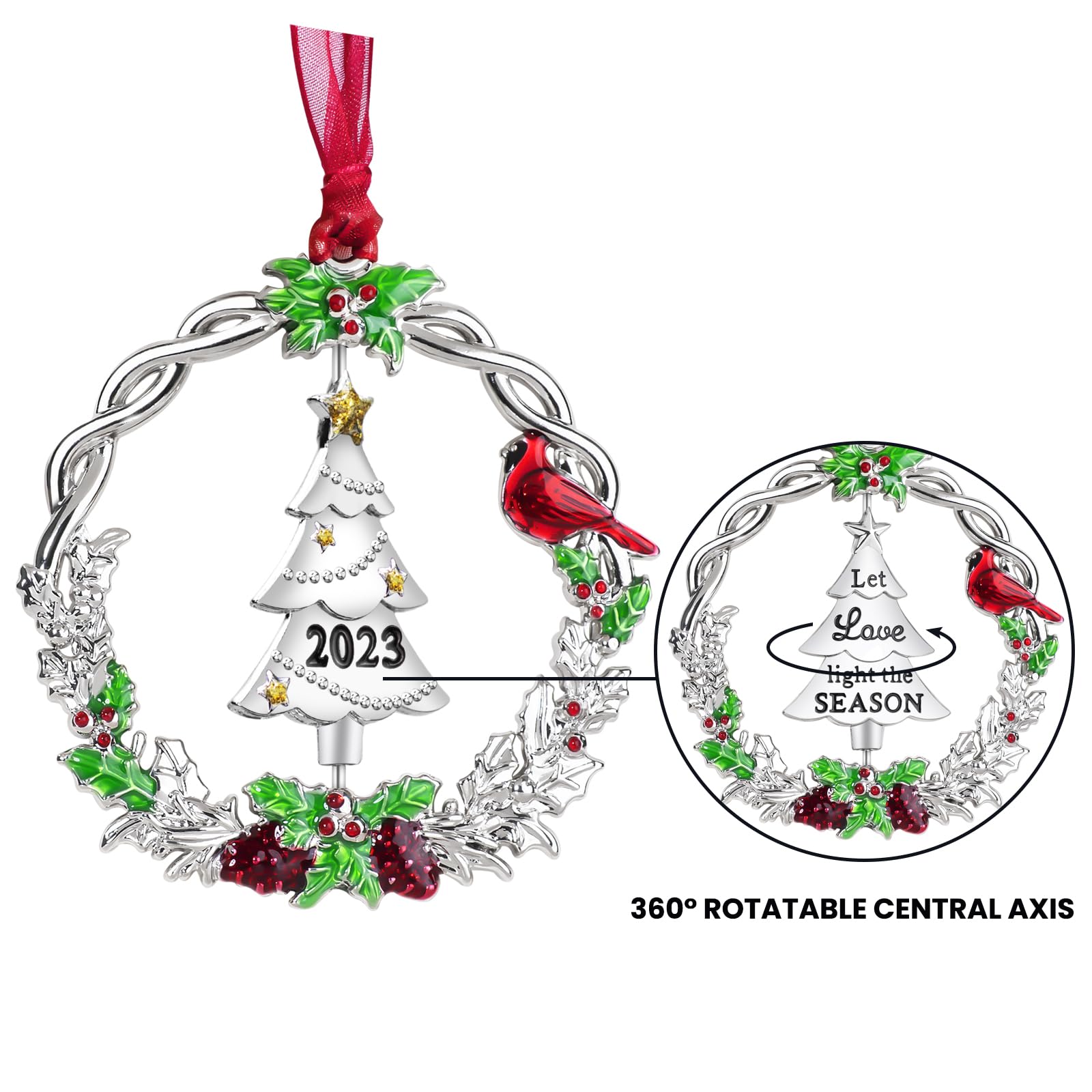 Mulumu Christmas Tree Ornament Metal Silver Hanging Rotatable Design Charm Holiday Decorative Pendant Gift Keepsake (Photo Frame Combo 2023)