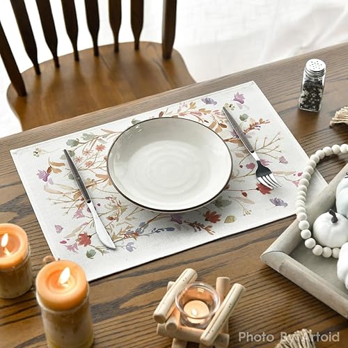 Miniatura 4 de Artoid Mode Juego de 4 manteles individuales de otoño con hojas florales para camino de mesa, decoración de mesa de comedor de cocina de temporada