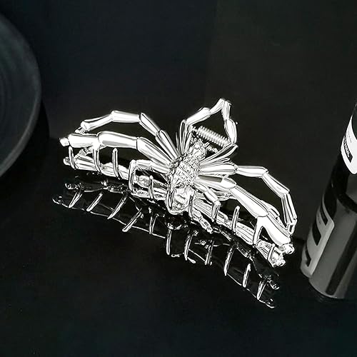 Miniatura 2 de Pinzas de metal plateado en forma de araña, accesorios divertidos y lindos para mujeres y niñas, horquillas antideslizantes de sujeción fuerte para
