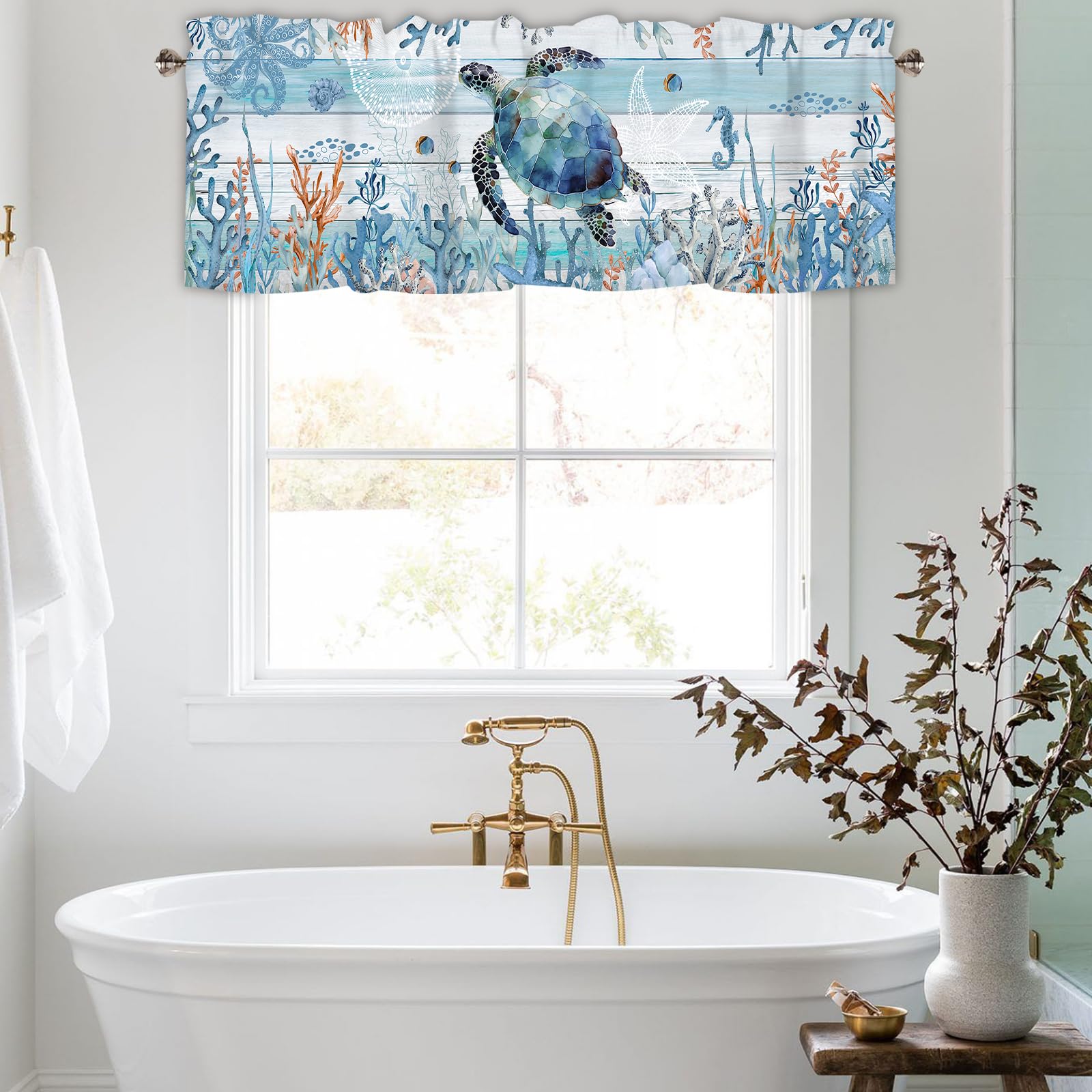 Nautical Coastal Valances for Windows, Rod Pocket Sheer Curtain 42x12 in