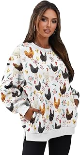 Sweatshirt for Women Plus Size Trendy Crewneck Pullover Long Sleeve Sweatshirts with Pockets Cute Tops Side Slit