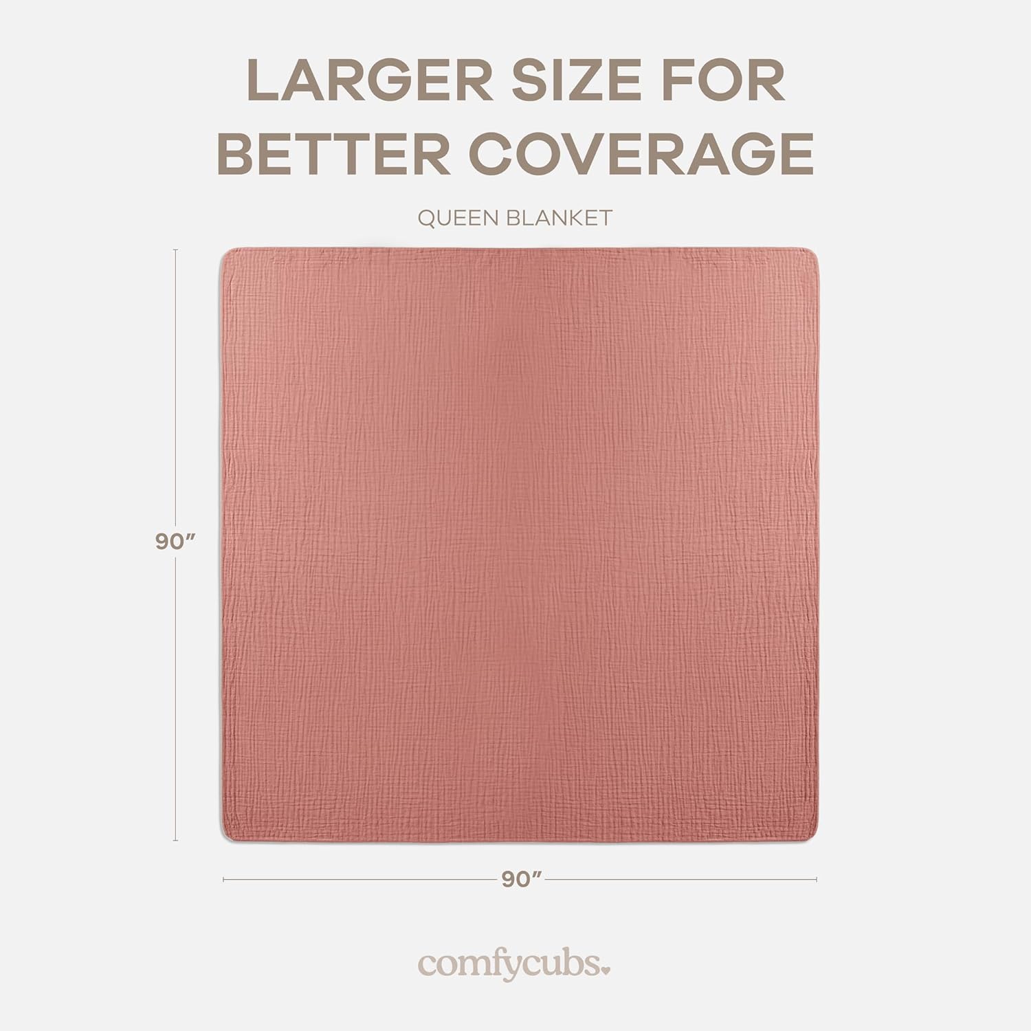 Comfy Cubs Muslin Blanket for Adults Queen 90" x 90" - 6 Layer Soft, Breathable & Lightweight Muslin Adult Blanket - Machine Washable & Designed in The US Bedding for All Seasons - Dusty Rose - Image 4