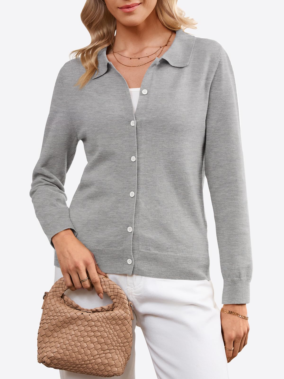 Cicy Bell Cardigan da donna, corto, leggero, a maniche lunghe, sottile, elegante, girocollo, casual, basic