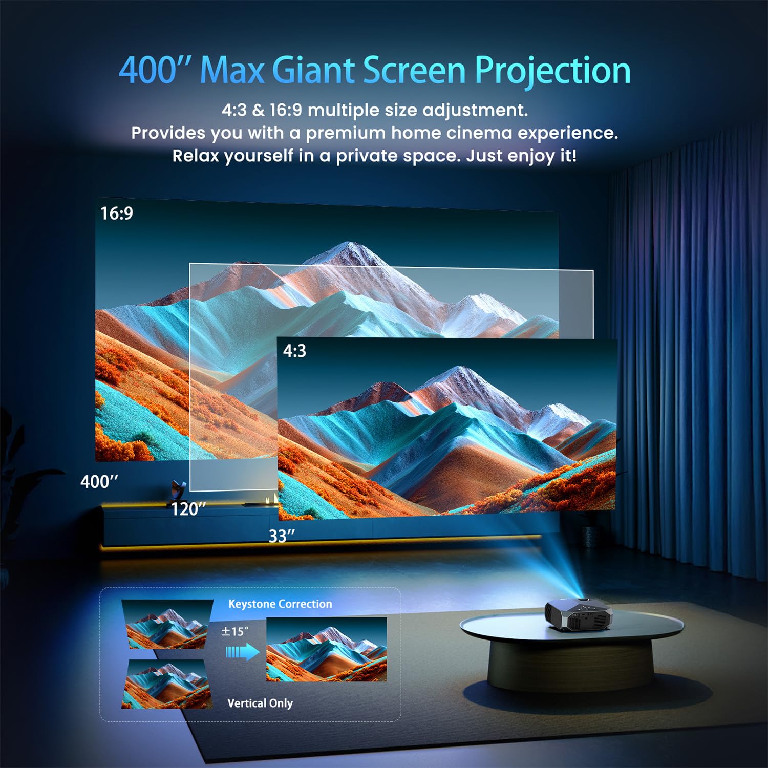 [Netflix ufficialmente/1000 ANSI] Proiettore intelligente con WiFi 6 e Bluetooth 5.3, proiettore cinematografico esterno 4K con NETFLIX/Prime Video/YouTube, Proyector portatile compatibile con HDMI