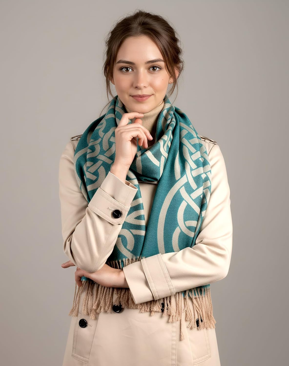 Achillea Soft Silky Celtic Knot Pashmina Scarf for Women, Irish/Scottish Inspired Shawl Wrap for Wedding, Travel & Office - Image 2