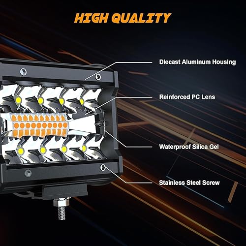 Miniatura 4 de ASLONG 4 piezas de 4 pulgadas de luz LED de color blancoámbar amarillo, barra LED de triple fila con modos de concentración e inundación, lámpara