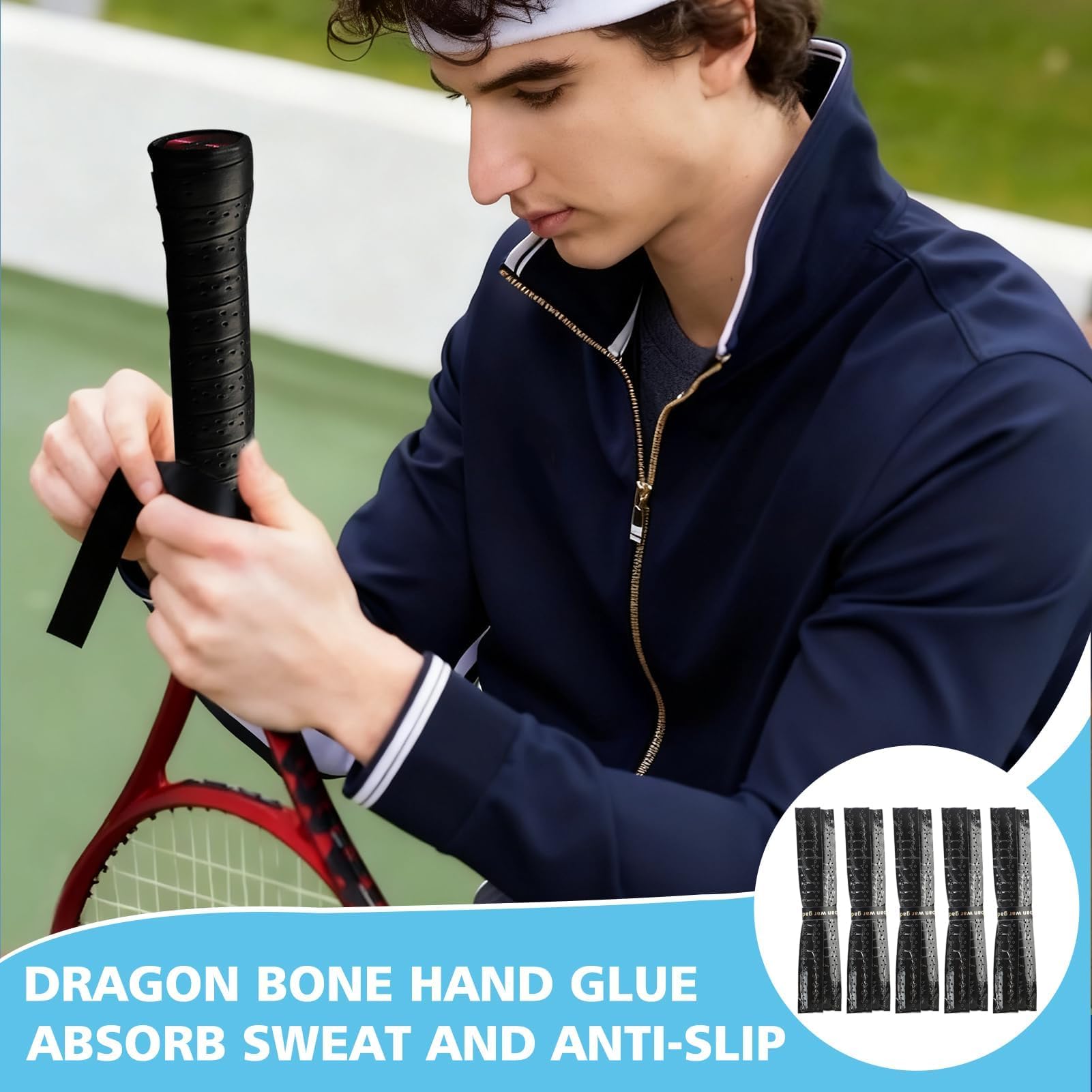 Overgrips Antideslizantes para Raquetas, Negros Perforados, Absorción Sudor, 5 Unidades