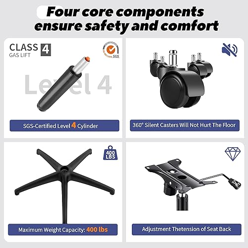 Miniatura 7 de Fizzin Silla de oficina ergonómica, sillas de computadora de 400 libras con soporte lumbar ajustable, silla de escritorio de malla transpirable