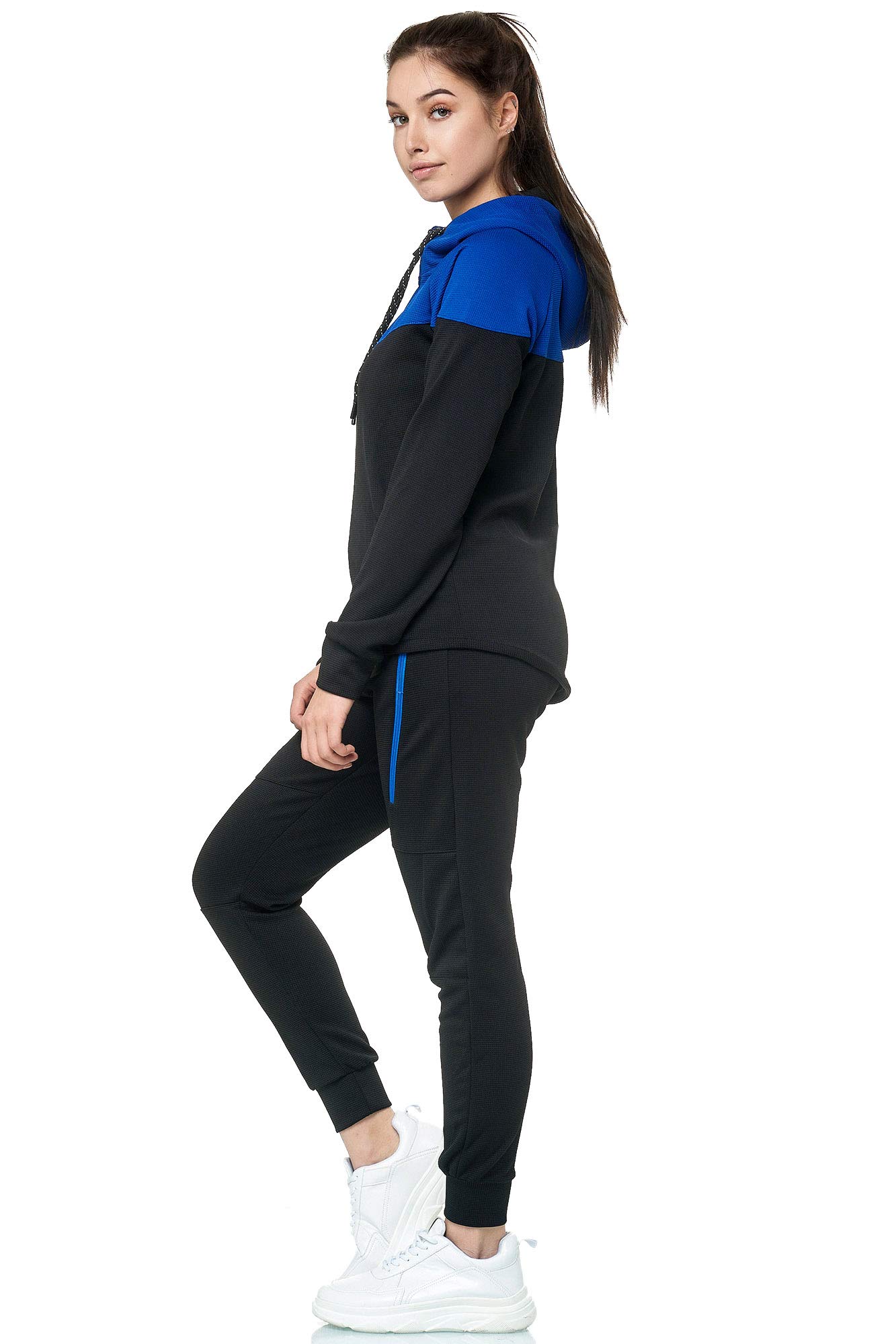 Violento Damski dres do biegania 0984 | fajny dres fitness z bawełny | kurtka treningowa z zamkiem błyskawicznym i kapturem | dres sportowy z gumowym ściągaczem, rozmiar S-3XL