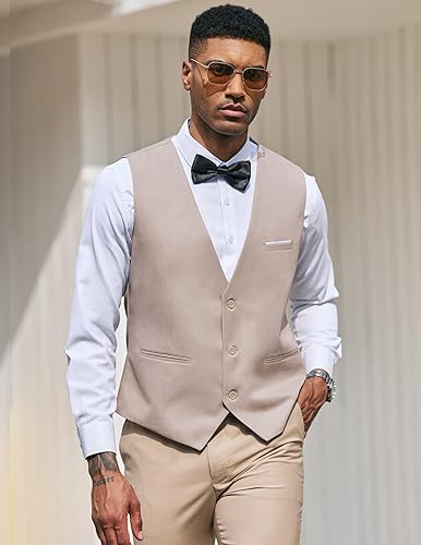 Miniatura 2 de COOFANDY Chaleco de traje para hombre de corte ajustado, chaleco formal elegante, chalecos casuales de negocios para traje o esmoquin